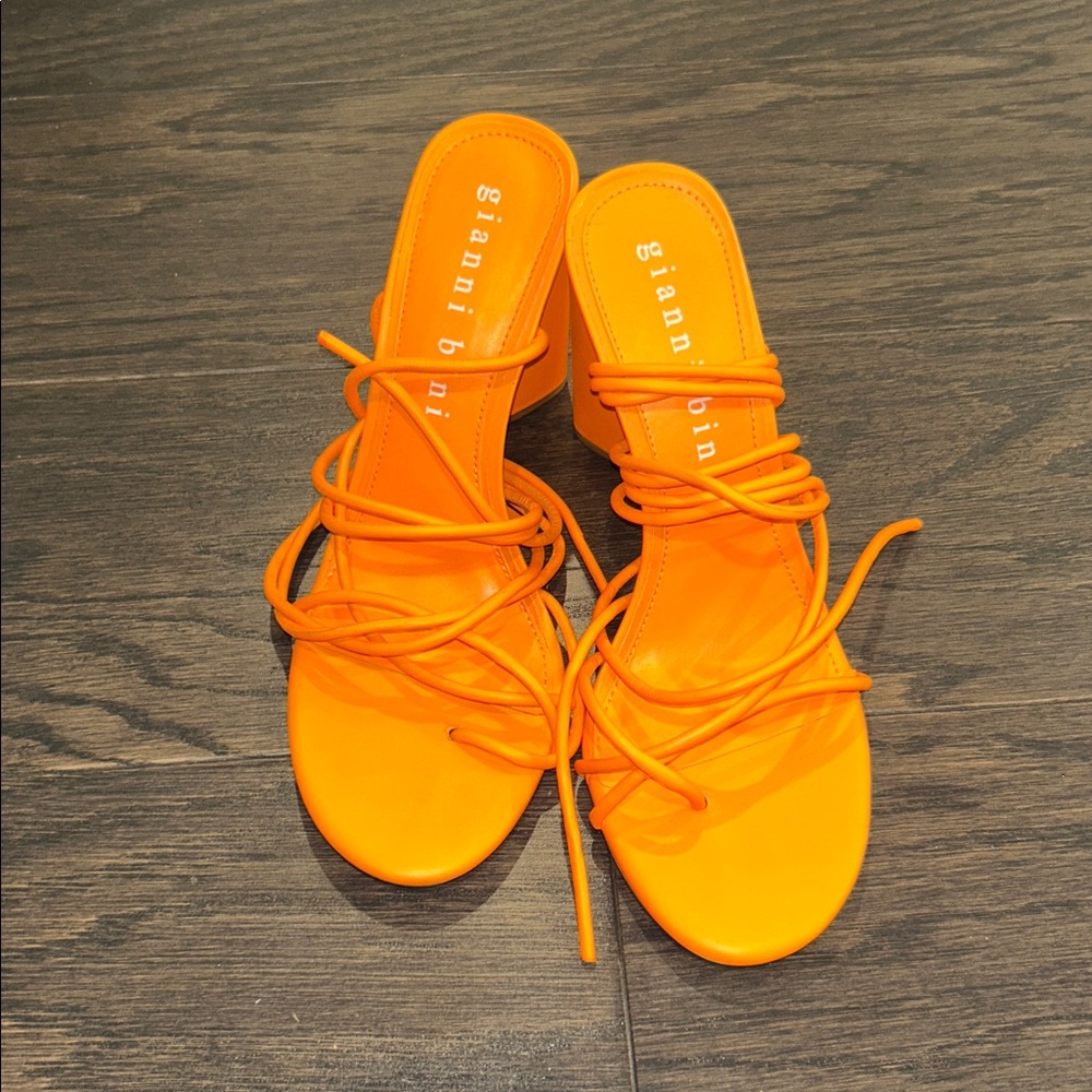 Gianni Bini Bright Orange Lace-Up Sandals